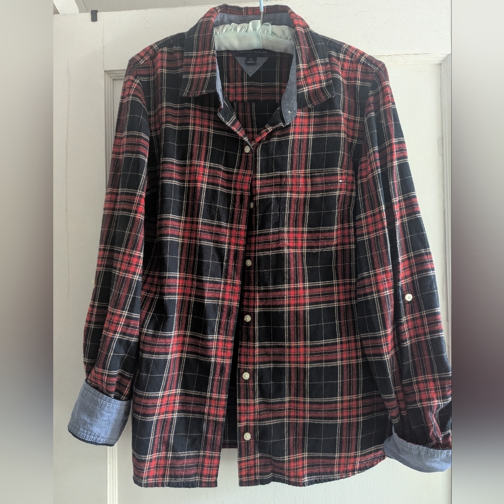 Tommy Hilfiger Red and Black Plaid Button Down Shirt